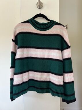 bp Green and Pink Striped Crewneck Sweater
